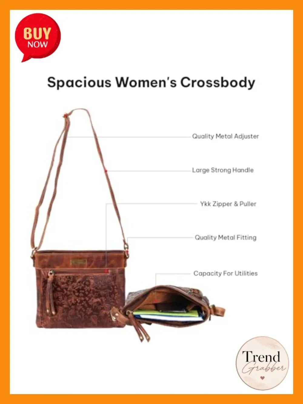 Genuine Leather Crossbody Purse With Adjustable Strap